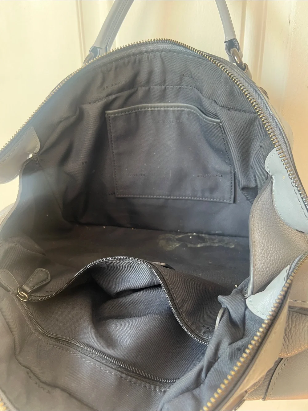 Coach Pebble Leather Lane Satchel Mist Blue